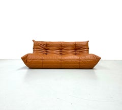 French Vintage Togo Sofa in Brown Leather by Michel Ducaroy for Ligne Roset.