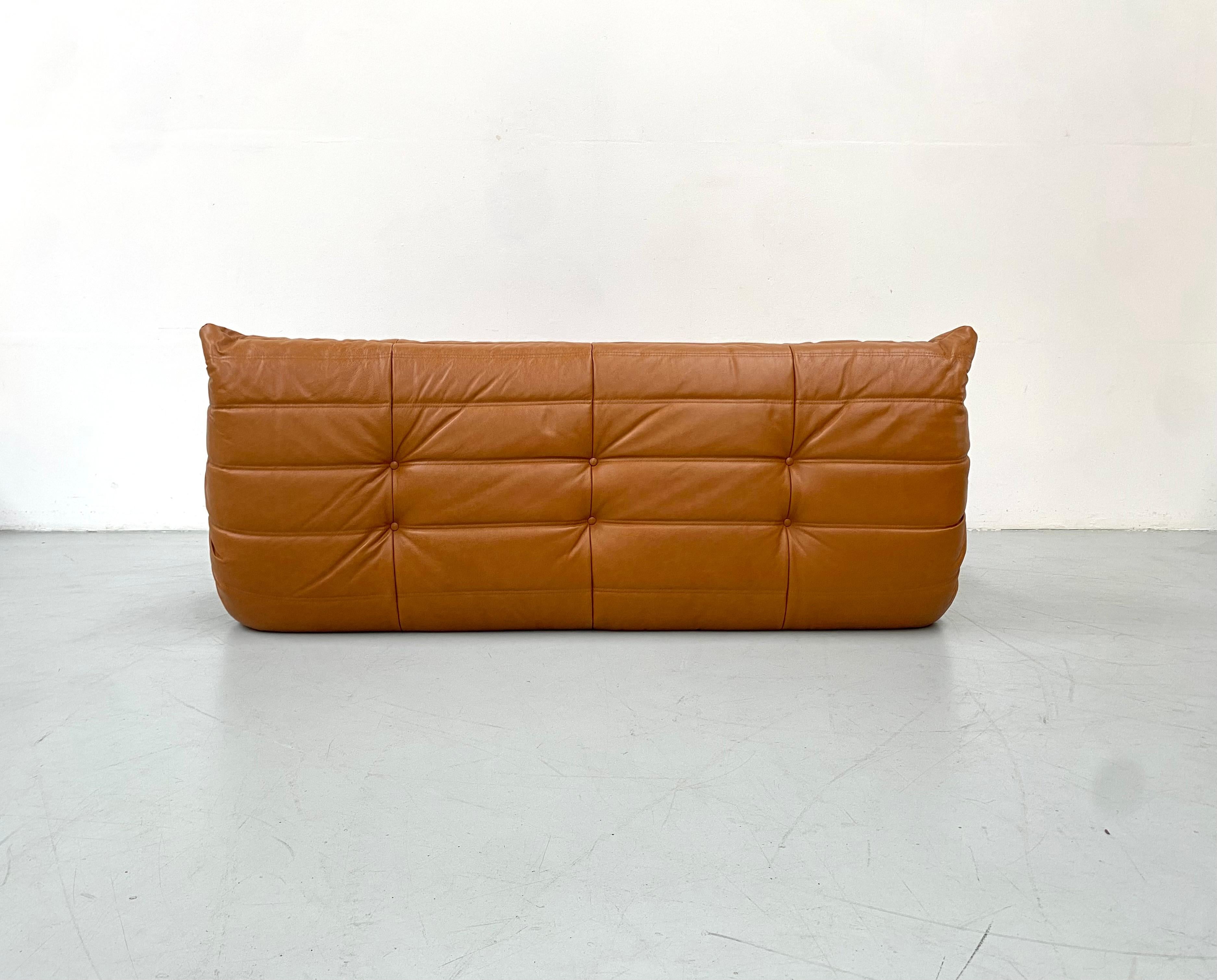 20th Century French Vintage Togo Sofa in Brown Leather by Michel Ducaroy for Ligne Roset.