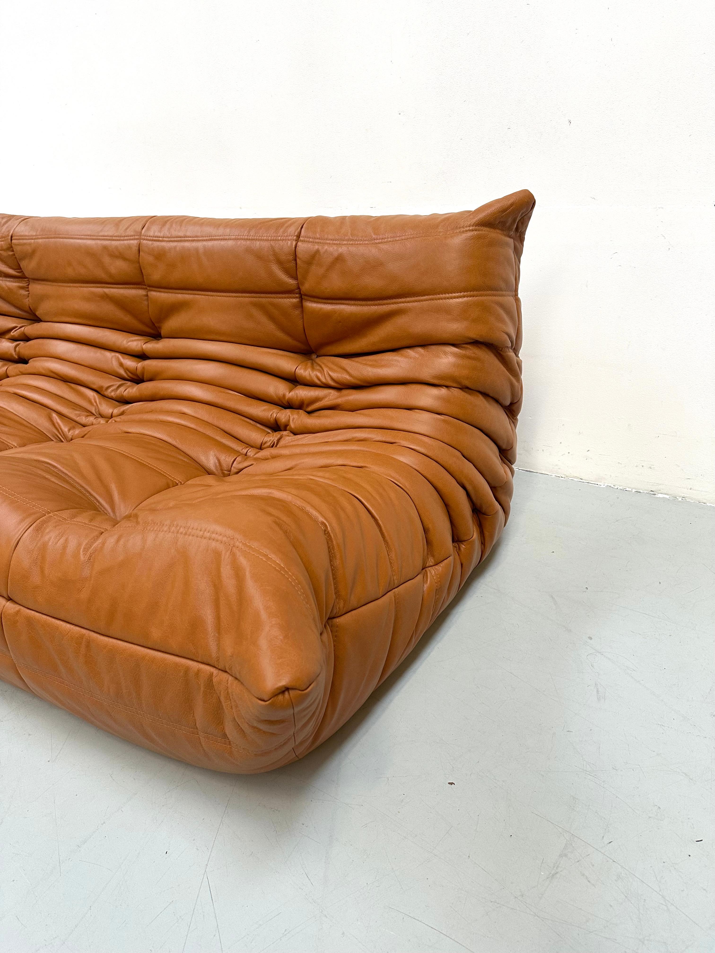 20th Century French Vintage Togo Sofa in Brown Leather by Michel Ducaroy for Ligne Roset.