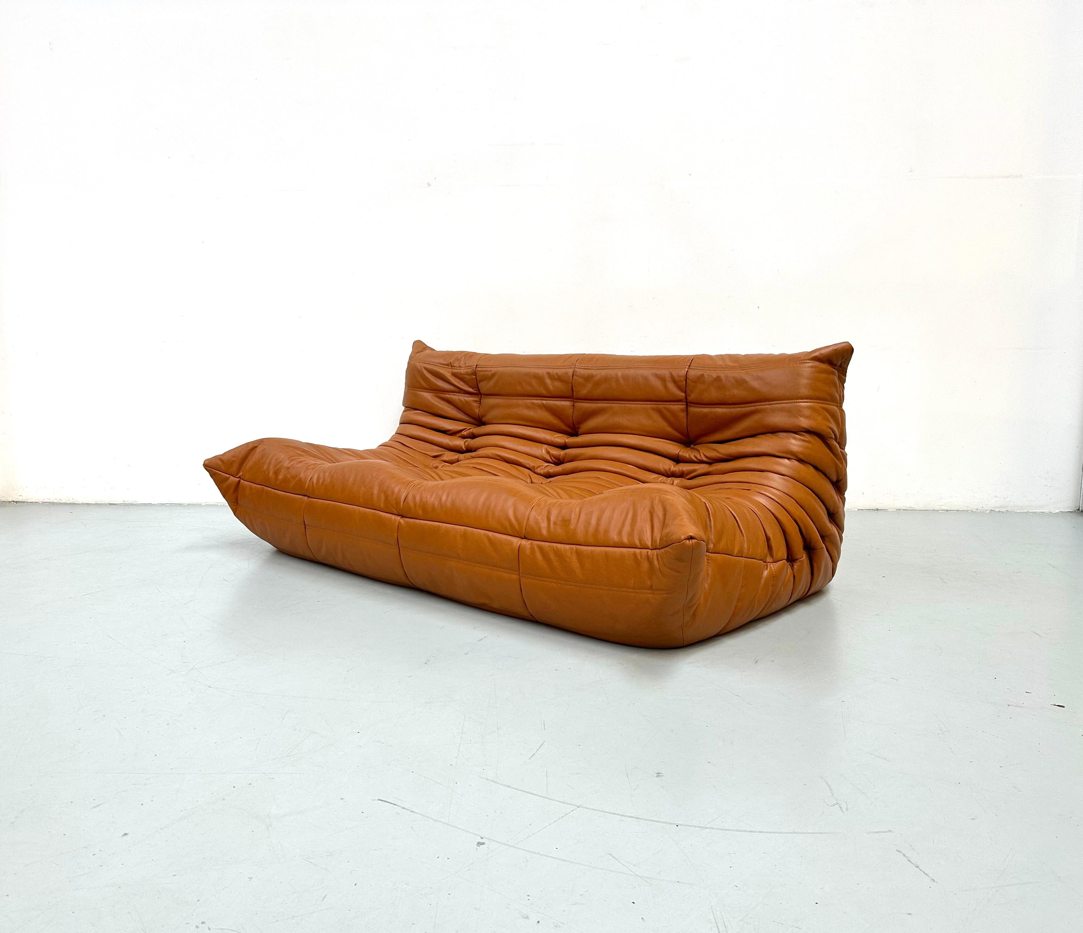 French Vintage Togo Sofa in Brown Leather by Michel Ducaroy for Ligne Roset. In Excellent Condition In Eindhoven, Noord Brabant