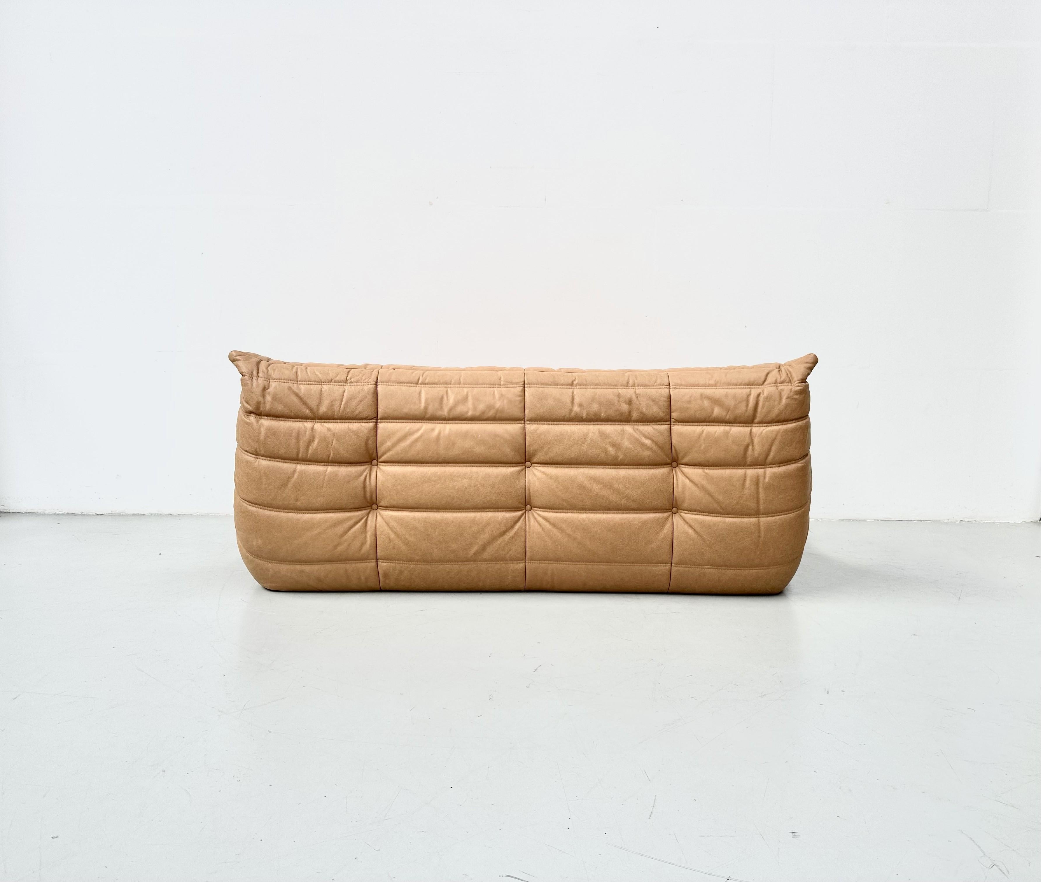 French Togo Sofa in Camel Leather by Michel Ducaroy for Ligne Roset. For Sale 5