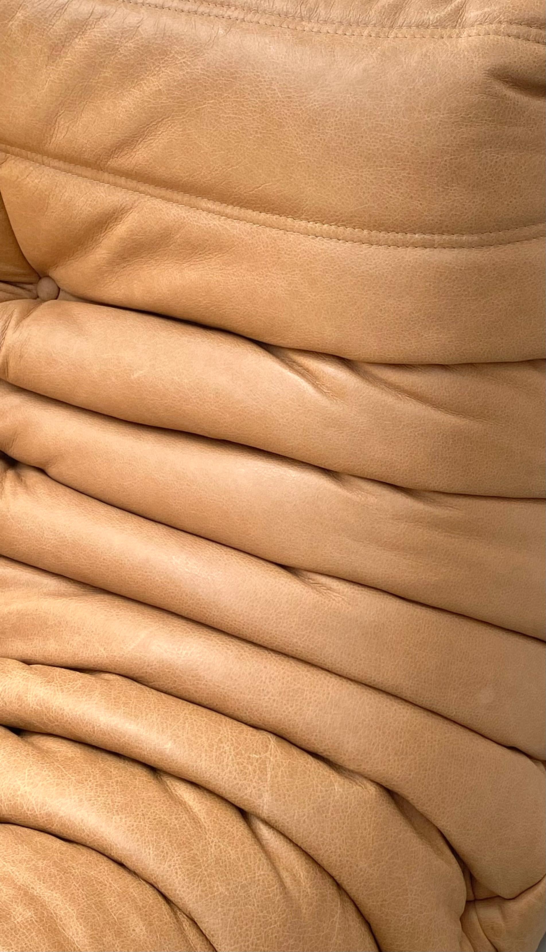 French Vintage Togo Sofa in Camel Leather by Michel Ducaroy for Ligne Roset. 8