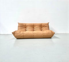 Sofá Togo Vintage Francés en Piel Camel de Michel Ducaroy para Ligne Roset.