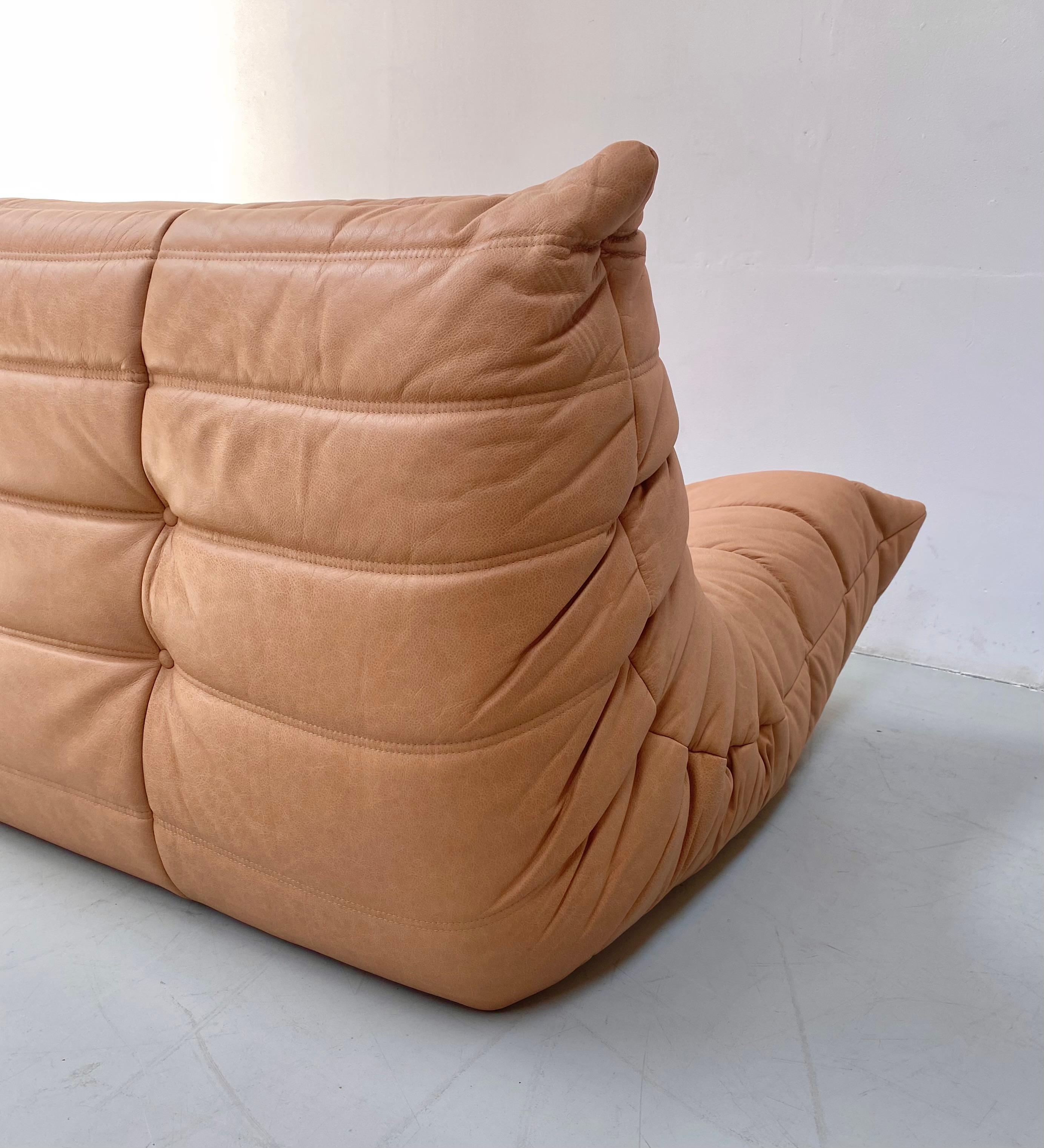 French Vintage Togo Sofa in Camel Leather by Michel Ducaroy for Ligne Roset. 2