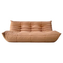 French Vintage Togo Sofa in Camel Leather by Michel Ducaroy for Ligne Roset.