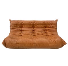 French Vintage Togo Sofa in Cognac Leather by Michel Ducaroy for Ligne Roset