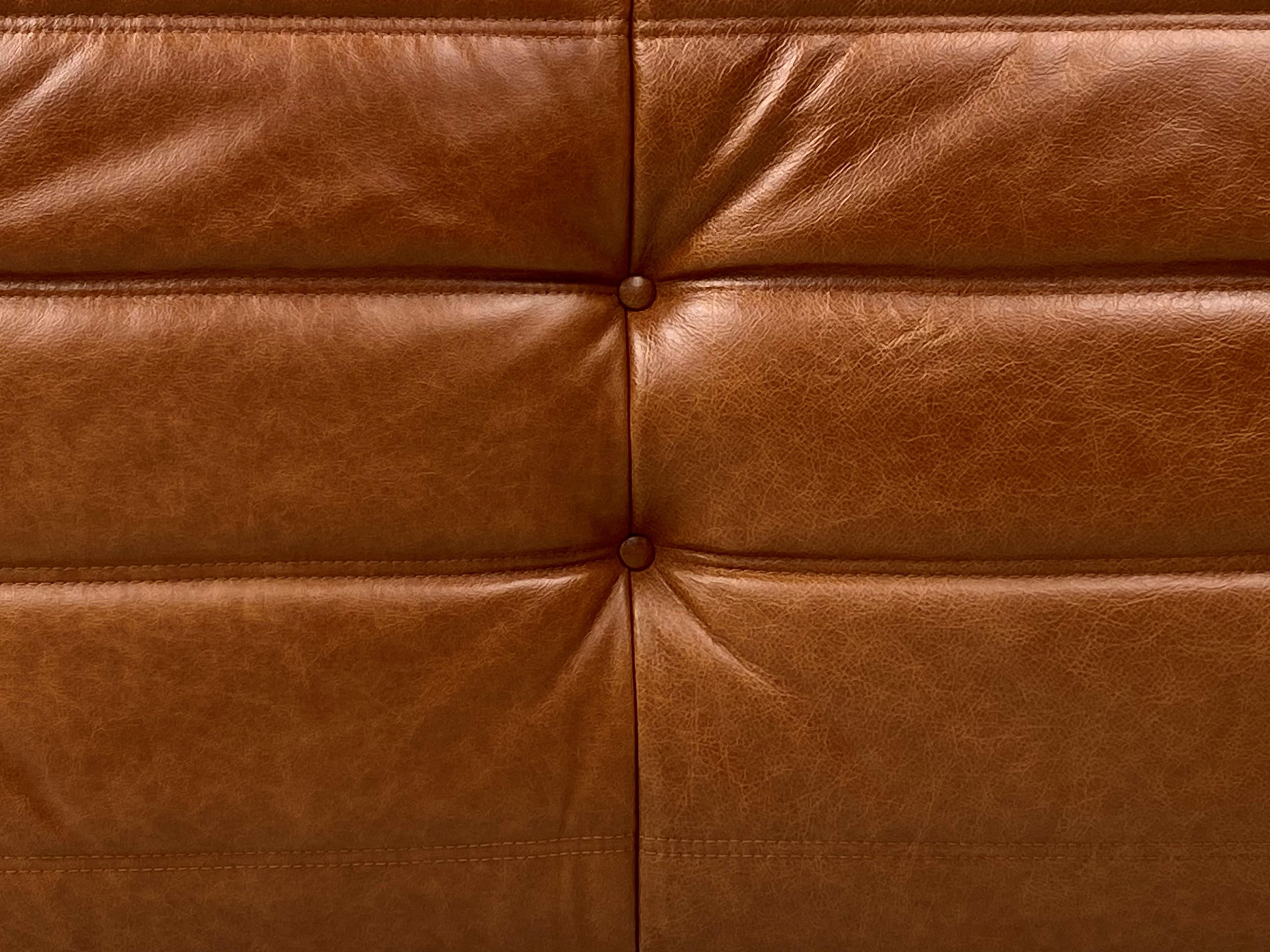 French Vintage Togo Sofa in Cognac Leather by Michel Ducaroy for Ligne Roset. 3