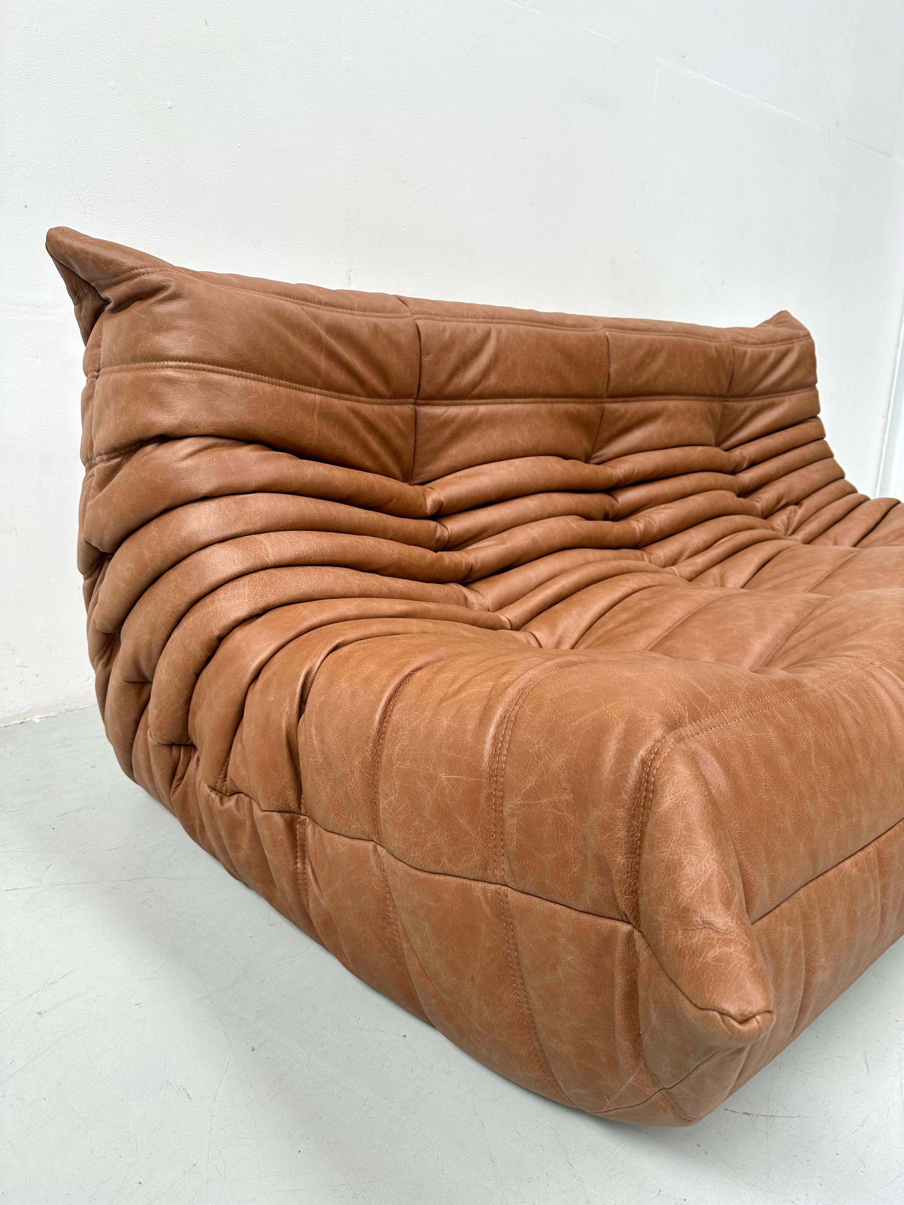 French Togo Sofa in Cognac  Leather by Michel Ducaroy for Ligne Roset. 2