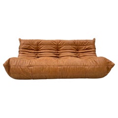 French Vintage Togo Sofa in Cognac Leather by Michel Ducaroy for Ligne Roset