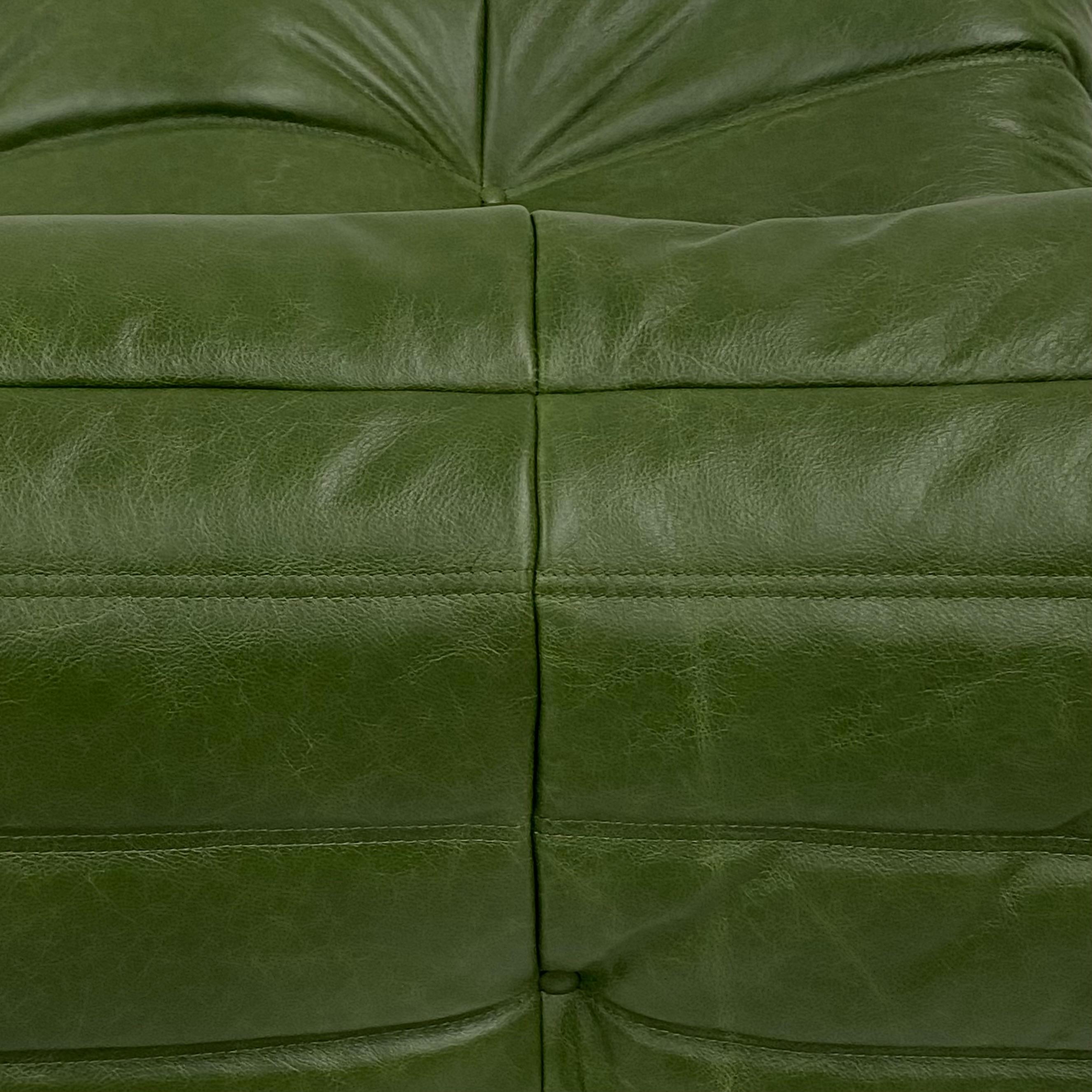 French Vintage Togo Sofa in Green  Leather by Michel Ducaroy for Ligne Roset. 8