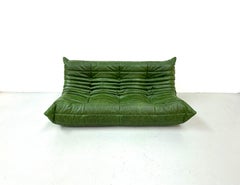 French Vintage Togo Sofa in Green  Leather by Michel Ducaroy for Ligne Roset.