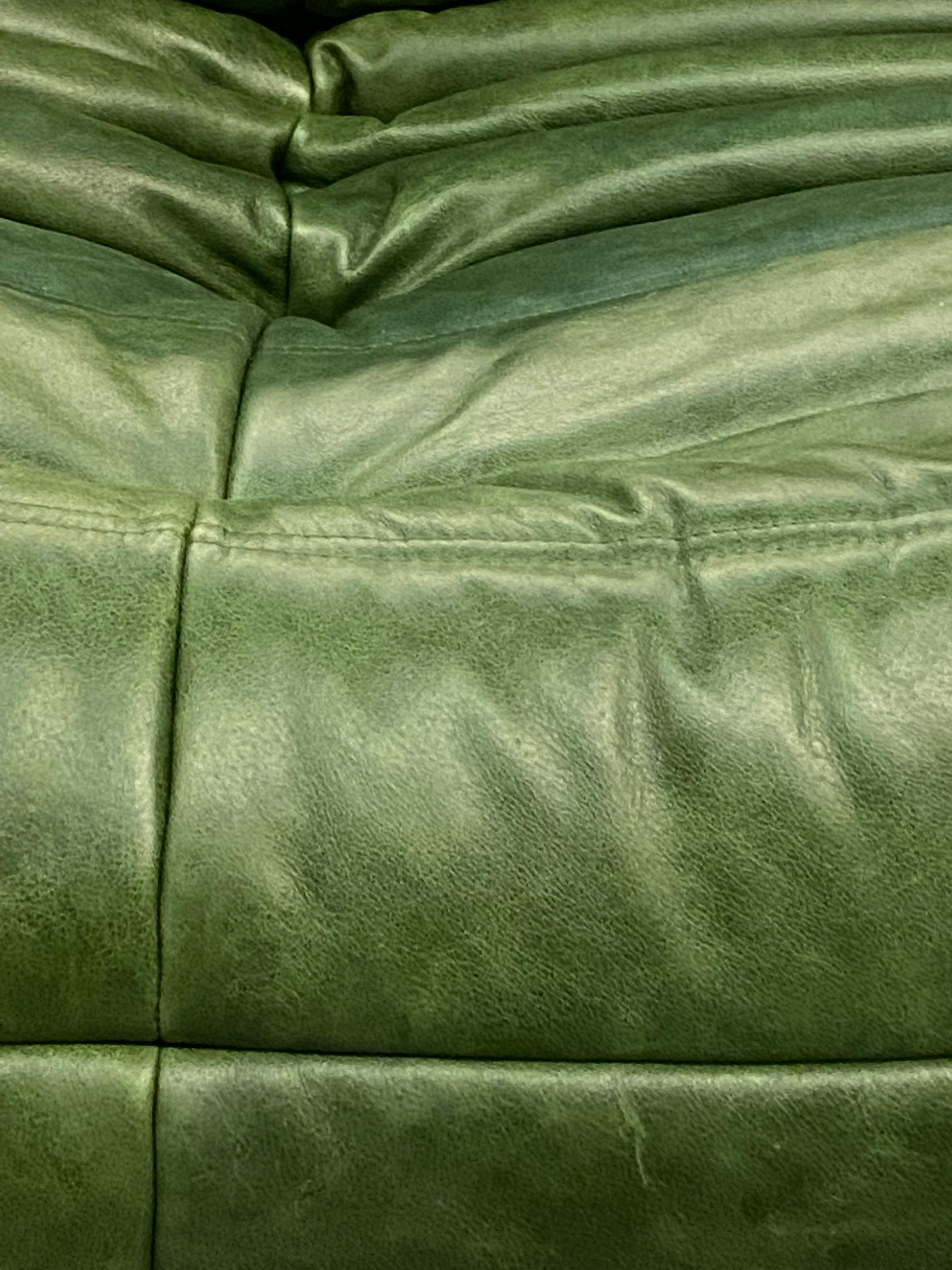 Französisch  Togo-Sofa in Grün  Leder von Michel Ducaroy für Ligne Roset. im Angebot 4