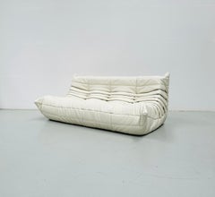French Vintage Togo Sofa in White Leather by Michel Ducaroy for Ligne Roset.