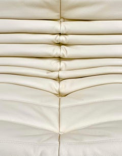 French Togo Sofa in White Leather by Michel Ducaroy for Ligne Roset.