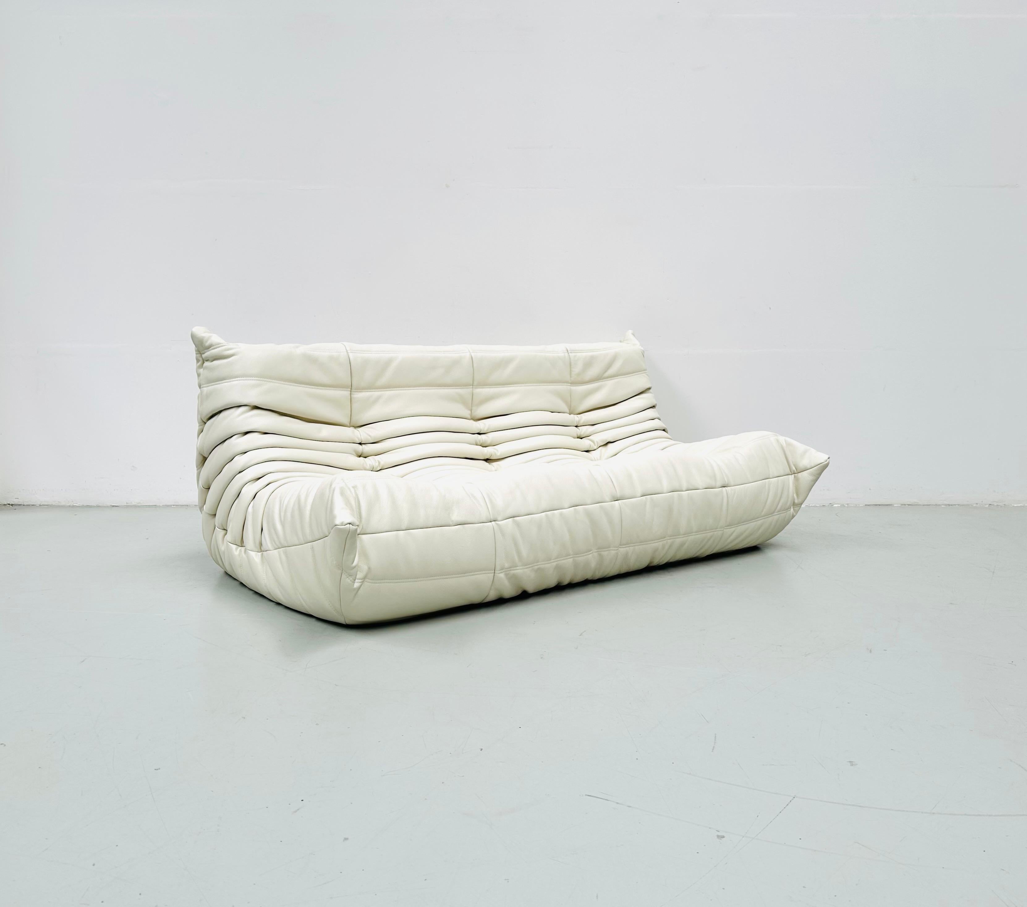 20th Century French Togo Sofa in White Leather by Michel Ducaroy for Ligne Roset.