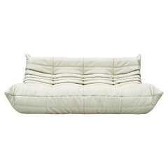 French Vintage Togo Sofa in White Leather by Michel Ducaroy for Ligne Roset.