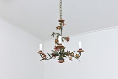 French Vintage Tôle Painted Floral Chandelier