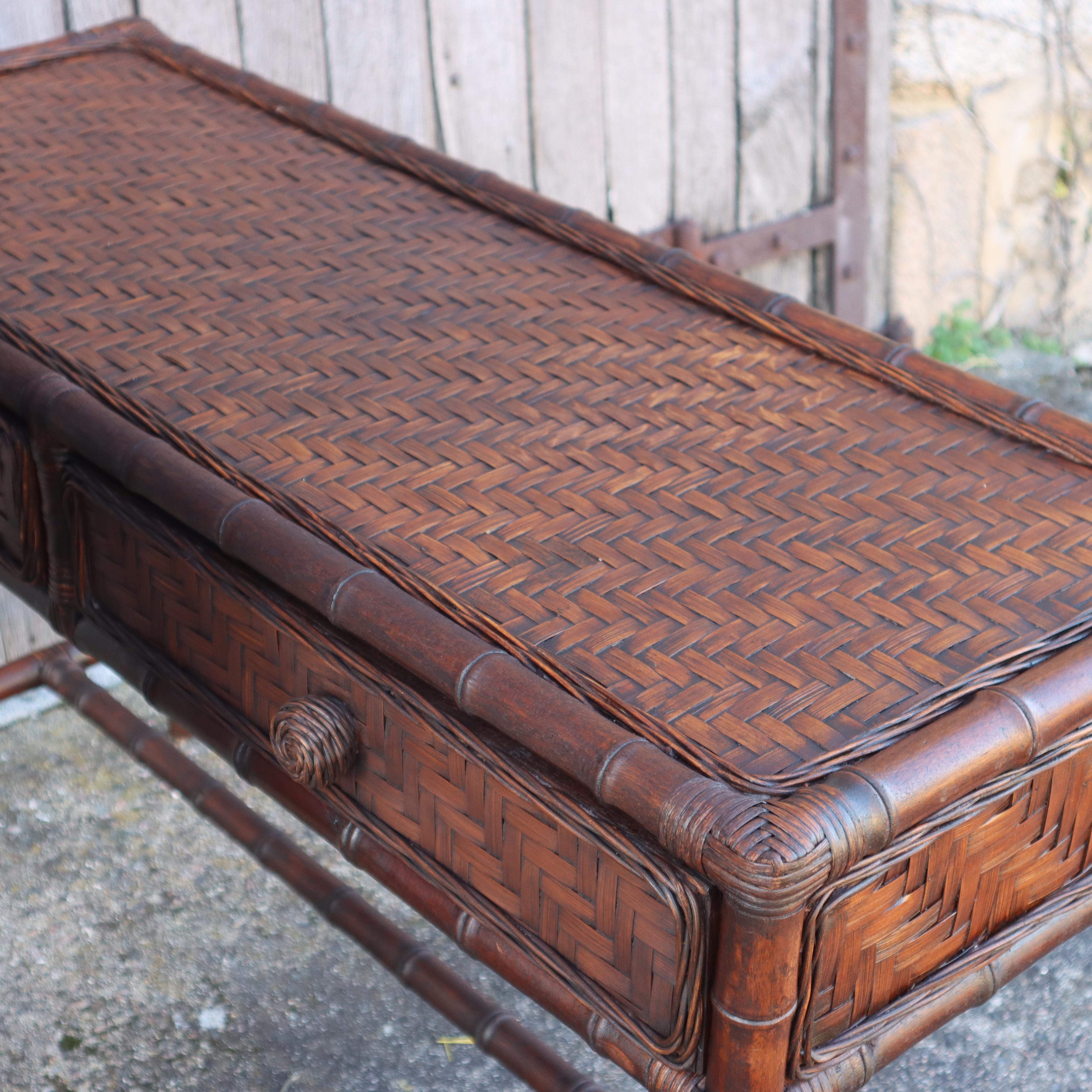 Console-Sideboard vintage française en faux bambou écaille - années 70 en vente 9