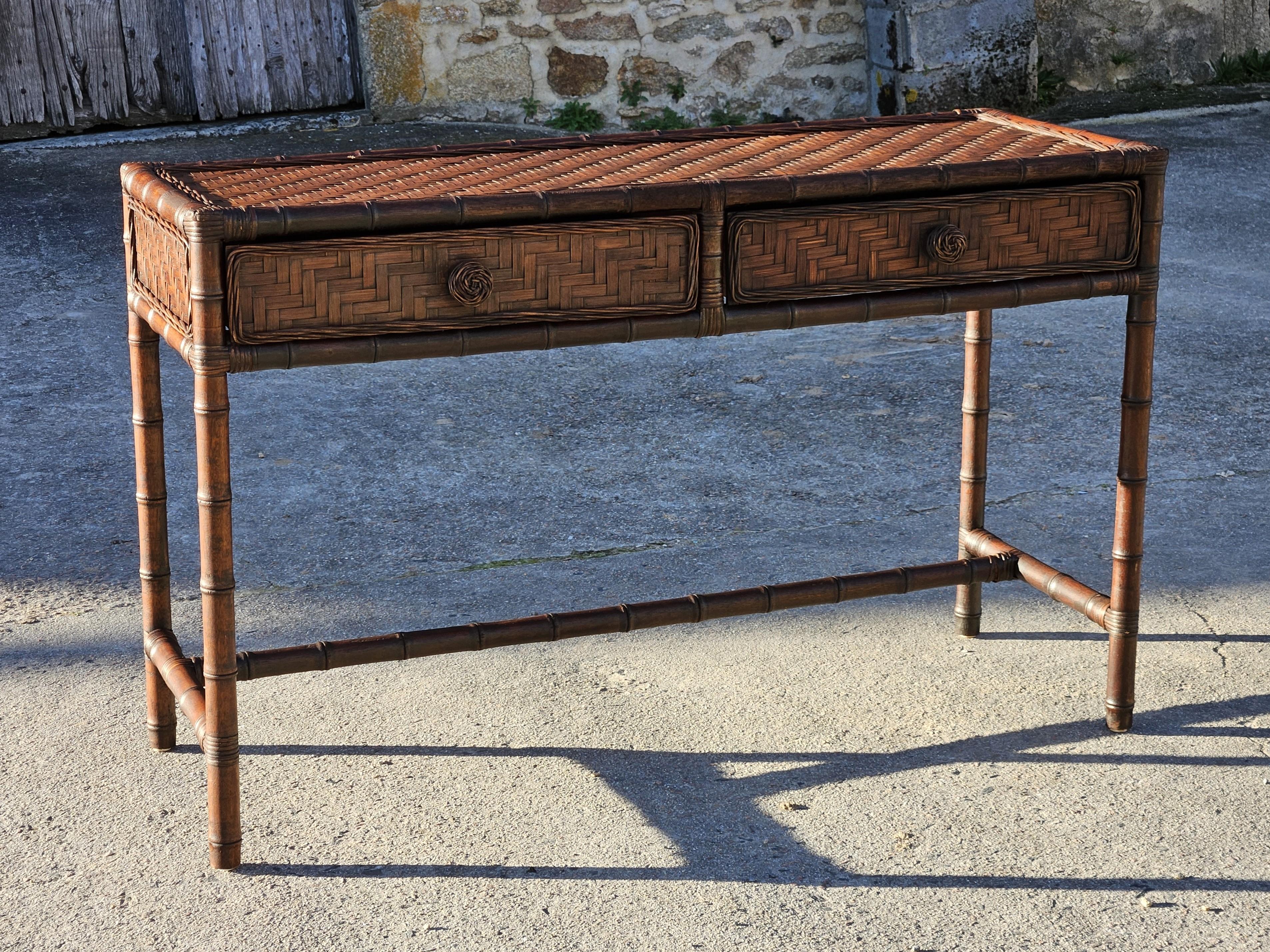 French Vintage Tortoise Faux Bamboo Console-Sideboard-70s 12