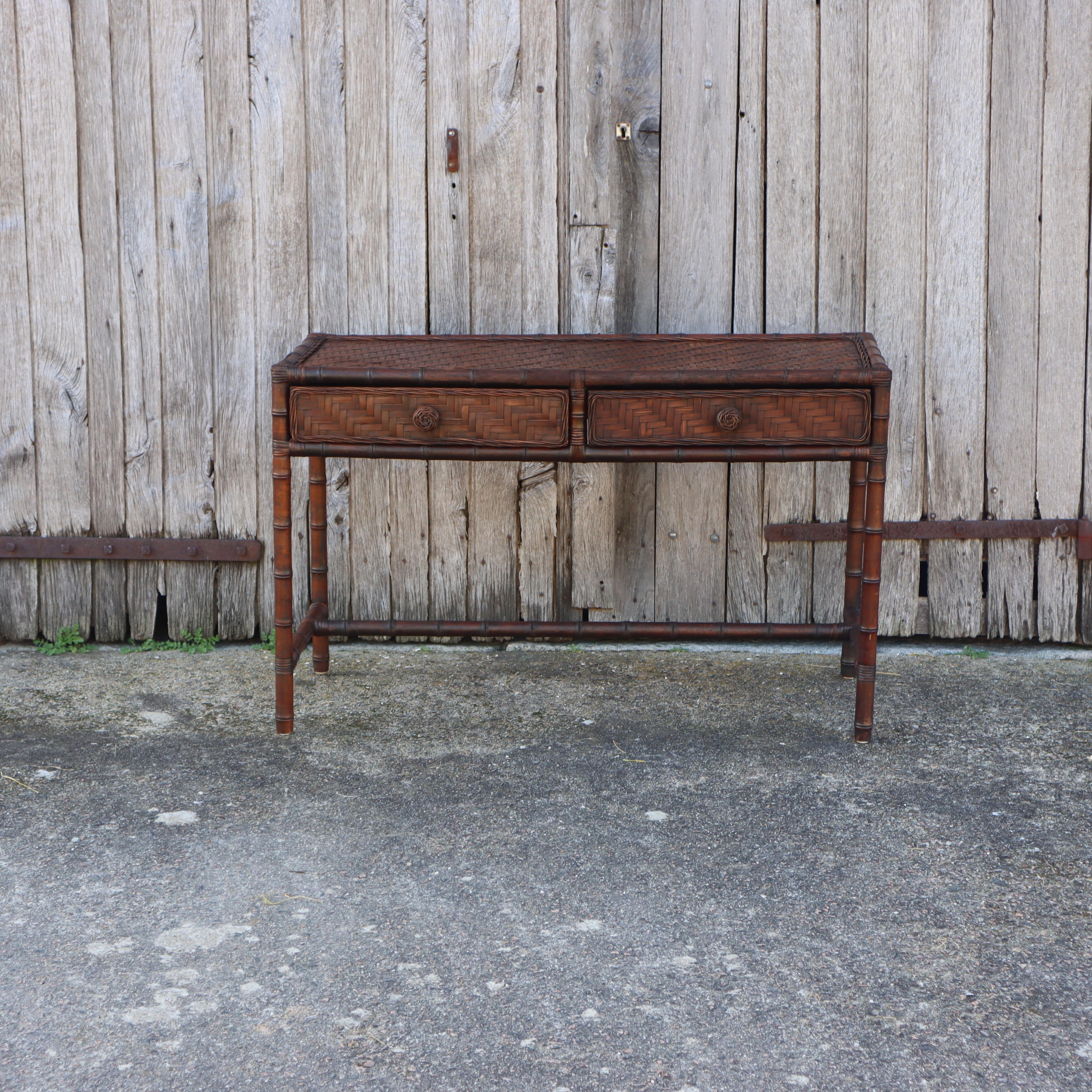 British Colonial French Vintage Tortoise Faux Bamboo Console-Sideboard-70s For Sale