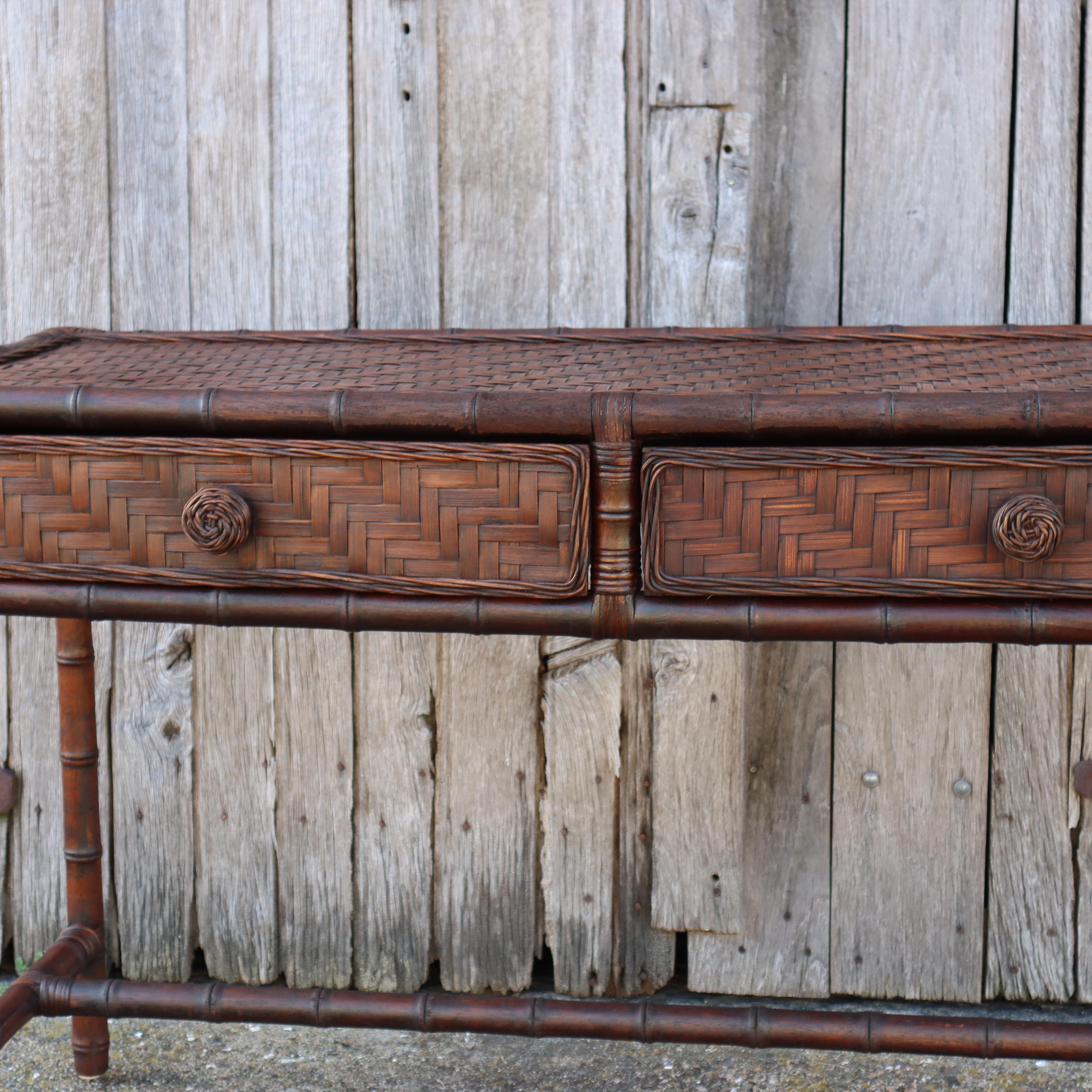 Late 20th Century French Vintage Tortoise Faux Bamboo Console-Sideboard-70s For Sale