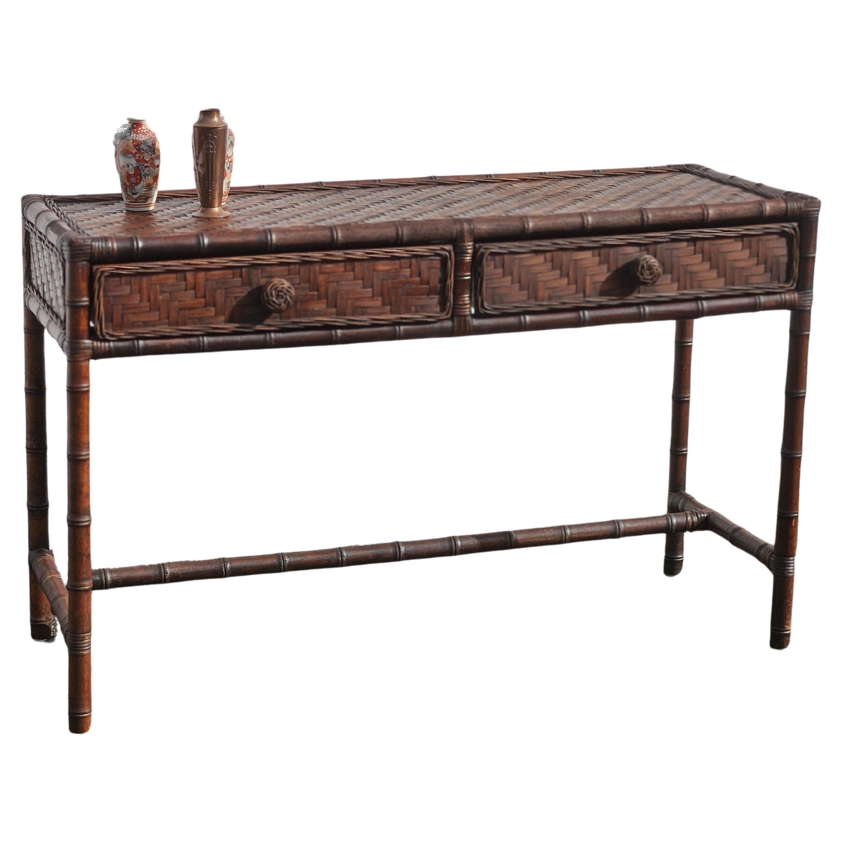 French Vintage Tortoise Faux Bamboo Console-Sideboard-70s For Sale
