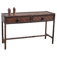 French Vintage Tortoise Faux Bamboo Console-Sideboard-70s