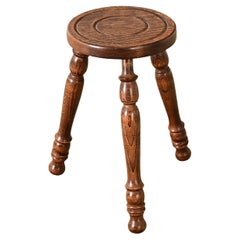 French Vintage Turned Oak Stool