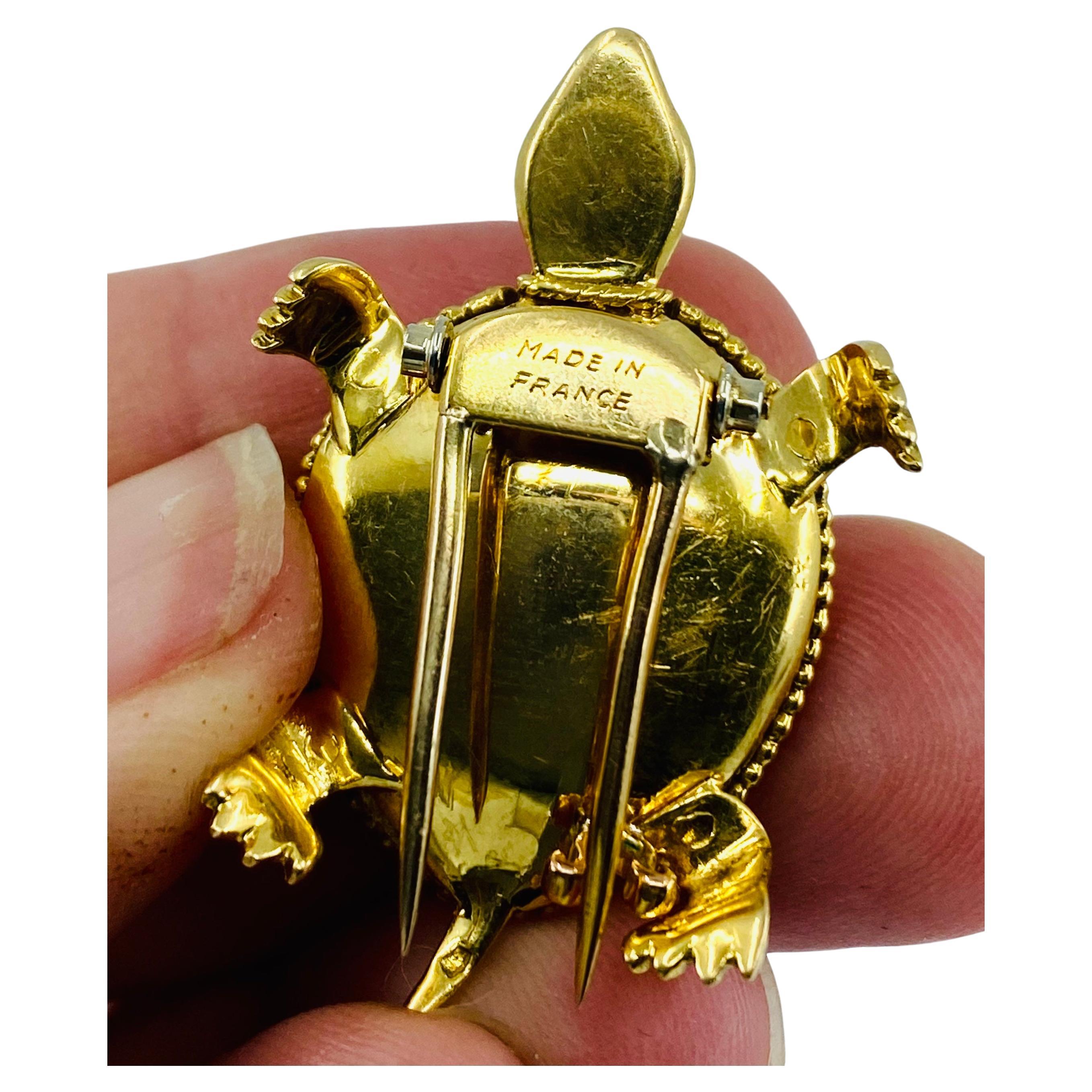 French Vintage Turtle Brooch 18k Gold Ruby For Sale 5