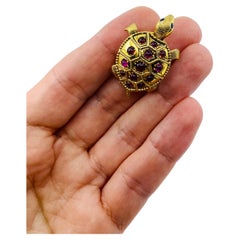 French Vintage Turtle Brooch 18k Gold Ruby