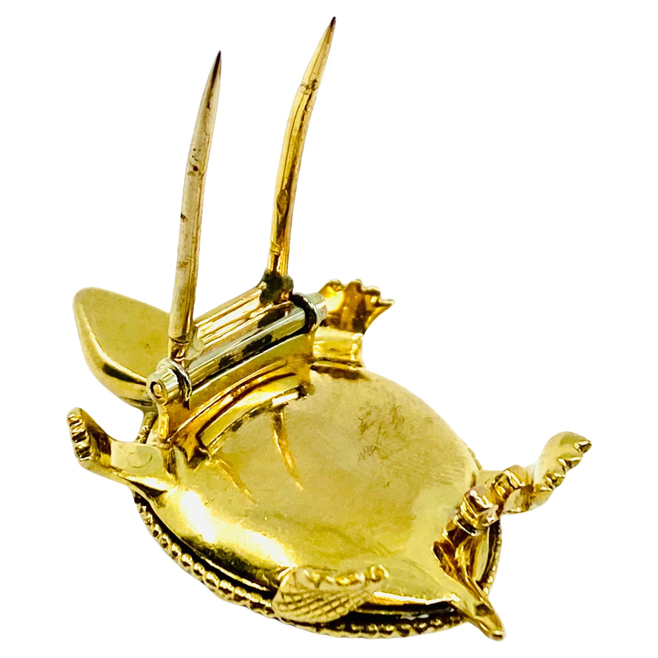 French Vintage Turtle Brooch 18k Gold Ruby For Sale 4
