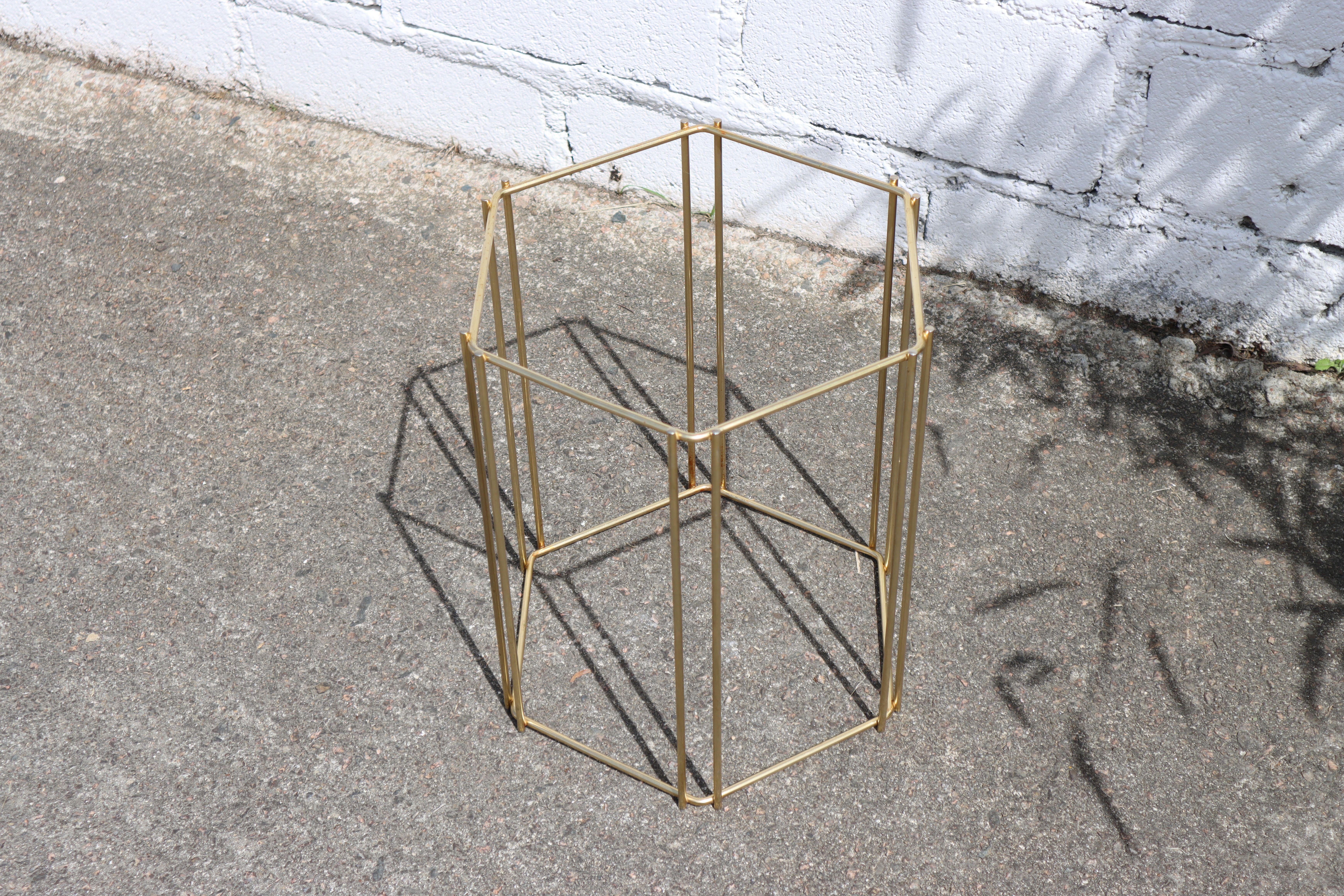 French Vintage Two Tier Smoked Glass & Brass Hexagonal Console-Regency Style-70s For Sale 3
