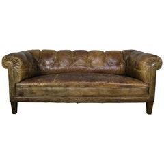 French Vintage Upholstered Leather Sofa, circa 1900s