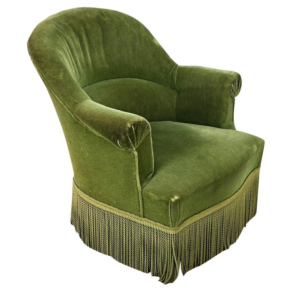 French Vintage Velvet & Fringe Bergere Chair