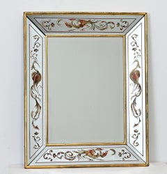 French Vintage Verre Églomisé Mirror with Phoenix Pattern