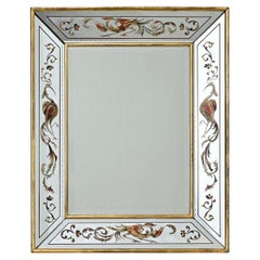 French Vintage Verre Églomisé Mirror with Phoenix Pattern