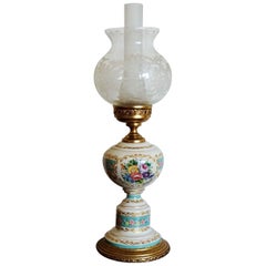 French Retro White and Turquoise Porcelain Table Lamp