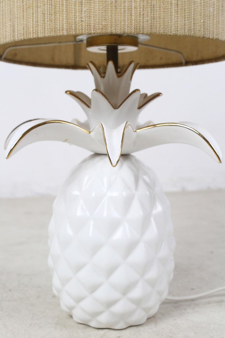 French Vintage White Glazed Ceramic Pineapple Lamp at 1stDibs