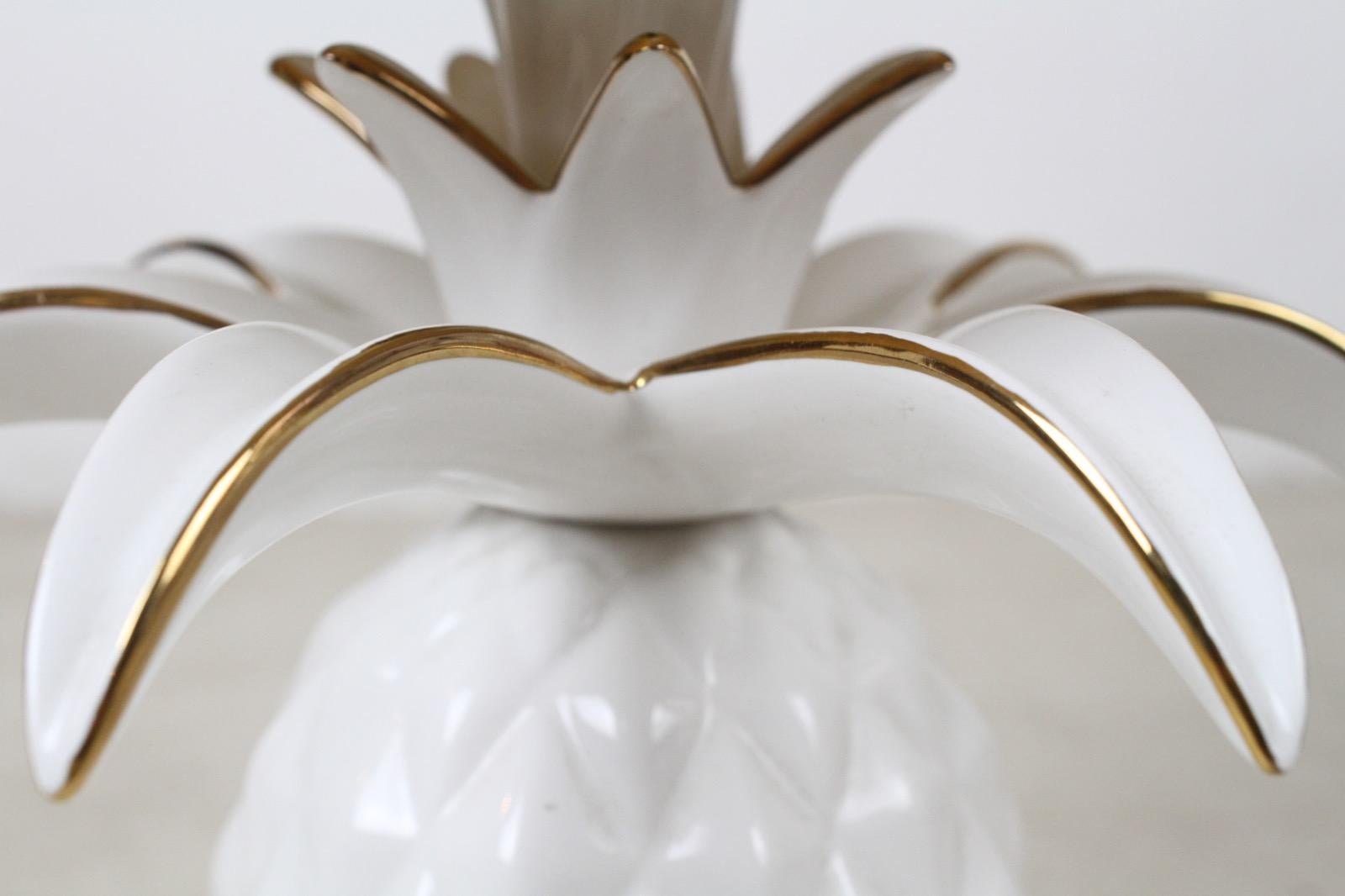 Hollywood Regency French Vintage White Glazed Ceramic Pineapple Lamp