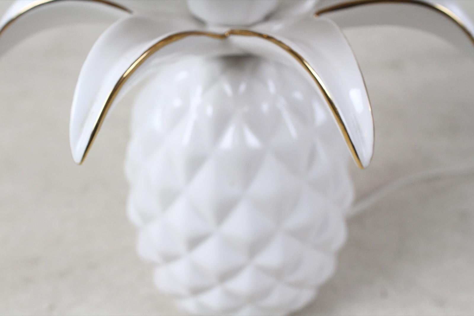 French Vintage White Glazed Ceramic Pineapple Lamp 1