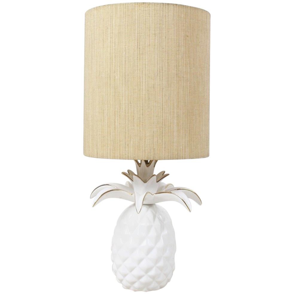 French Vintage White Glazed Ceramic Pineapple Lamp