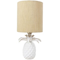 French Vintage White Glazed Ceramic Pineapple Lamp