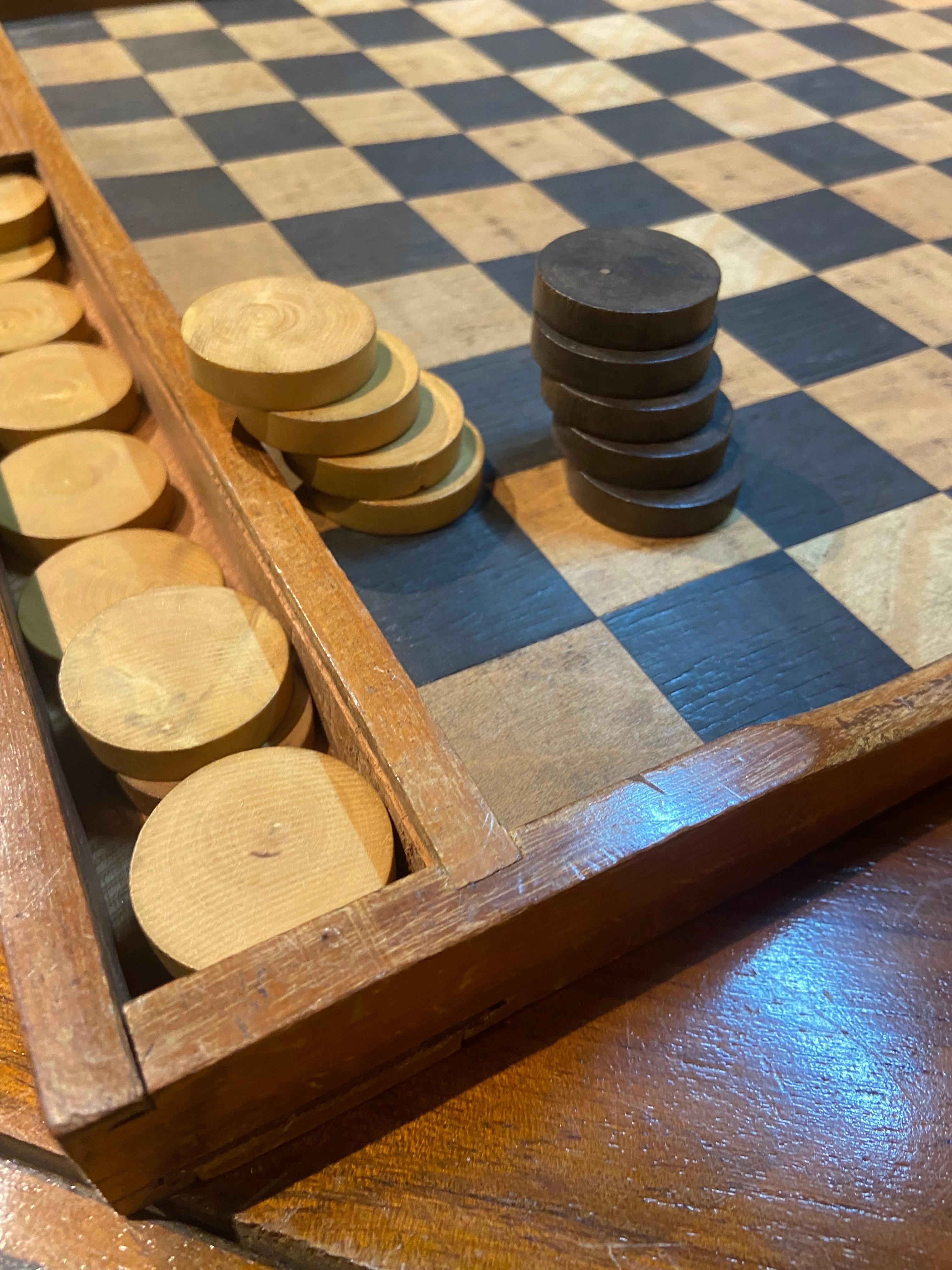 French Vintage Wooden Checkers Game For Sale 1