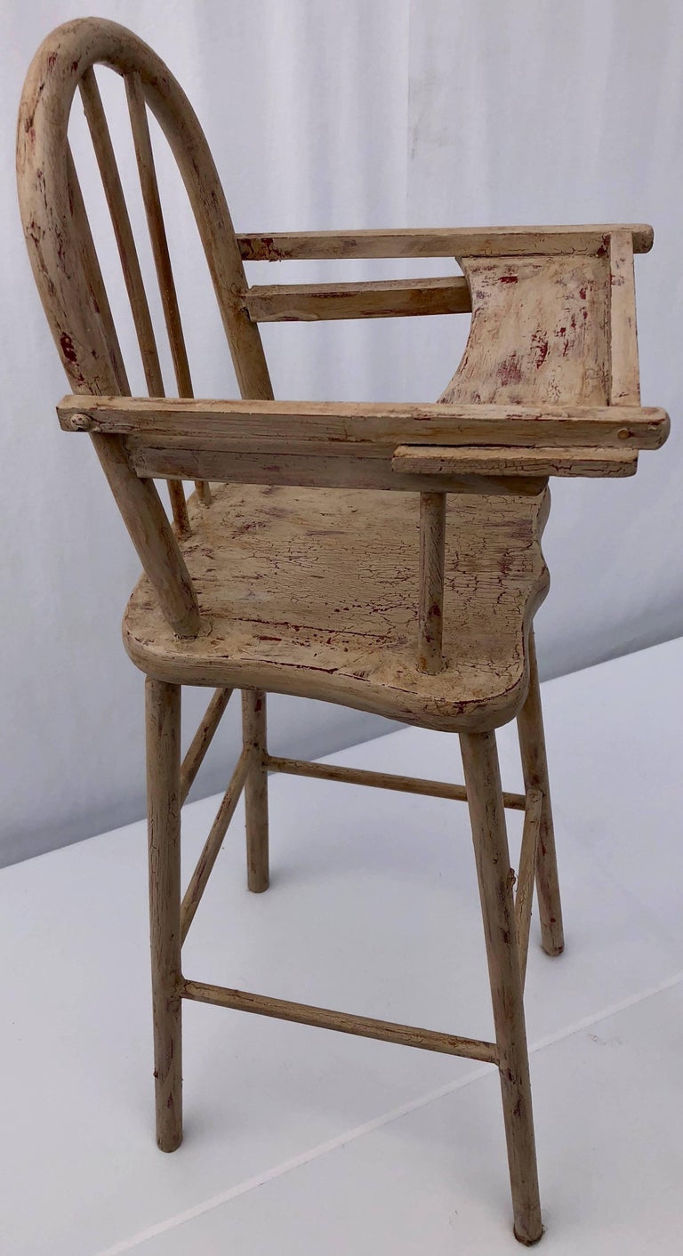 French Vintage Wooden Doll High Chair with Rounded Top, Articulated