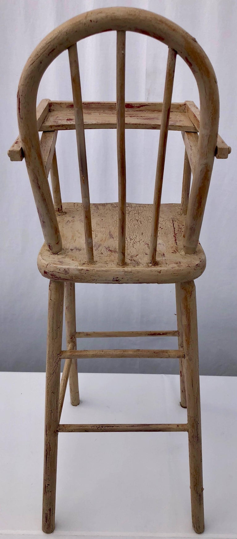 French Vintage Wooden Doll High Chair with Rounded Top, Articulated
