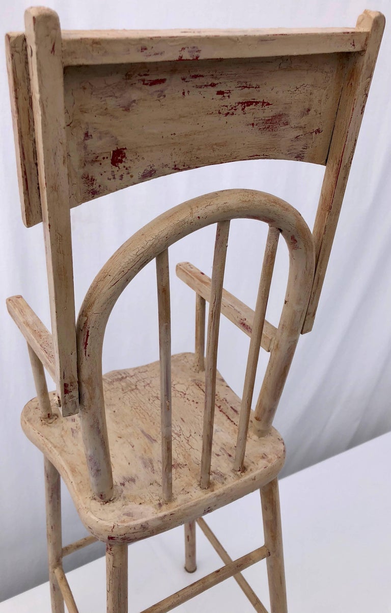 French Vintage Wooden Doll High Chair with Rounded Top, Articulated