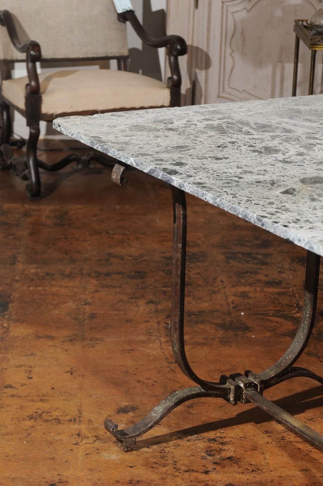 20th Century French Vintage Wrought-Iron Garden Table with Original Marble Top, circa 1940
