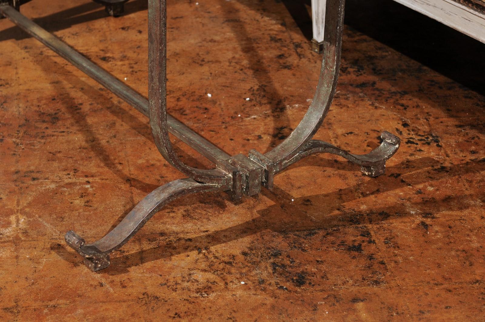 French Vintage Wrought-Iron Garden Table with Original Marble Top, circa 1940 1