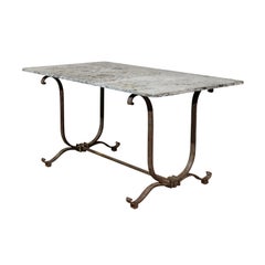 French Vintage Wrought-Iron Garden Table with Original Marble Top, circa 1940