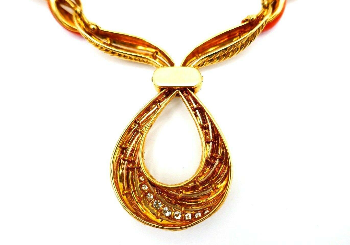 Women's Vintage French Necklace Yellow Gold Diamond Coral Choker